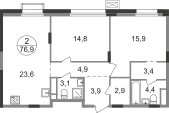 Квартира 76,9 м², 2-комнатная - изображение 1