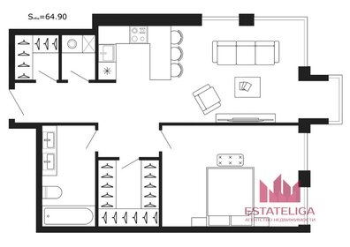 Квартира 65 м², 1-комнатная - изображение 1