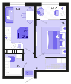 35,2 м², 1-комнатная квартира 5 216 640 ₽ - изображение 17