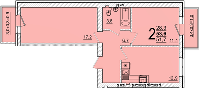Квартира 53,6 м², 2-комнатная - изображение 1
