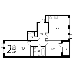 Квартира 68,5 м², 2-комнатная - изображение 1