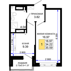 Квартира 35,6 м², 1-комнатная - изображение 1