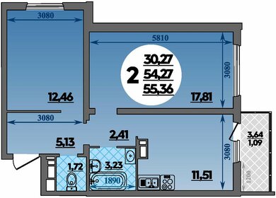 Квартира 55,4 м², 2-комнатная - изображение 1