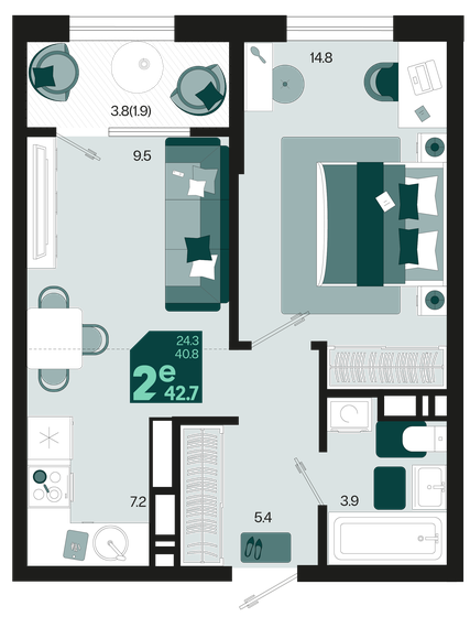 42,7 м², 2-комнатная квартира 5 679 100 ₽ - изображение 1