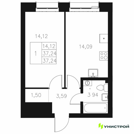 38,7 м², 1-комнатная квартира 12 000 000 ₽ - изображение 41
