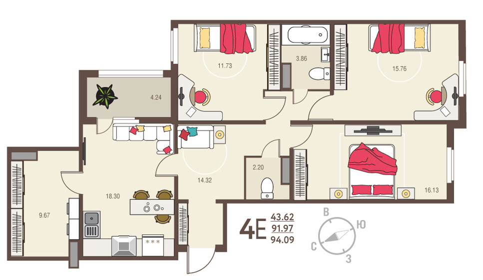 94,1 м², 3-комнатная квартира 7 056 750 ₽ - изображение 51
