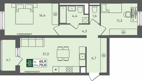 Квартира 70 м², 2-комнатная - изображение 1