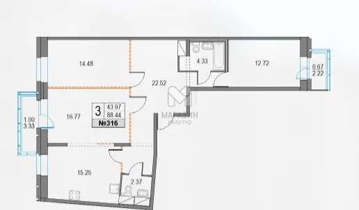 88,4 м², 3-комнатная квартира 17 980 000 ₽ - изображение 1