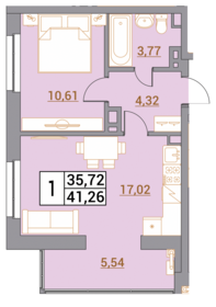 Квартира 41,3 м², 1-комнатная - изображение 1