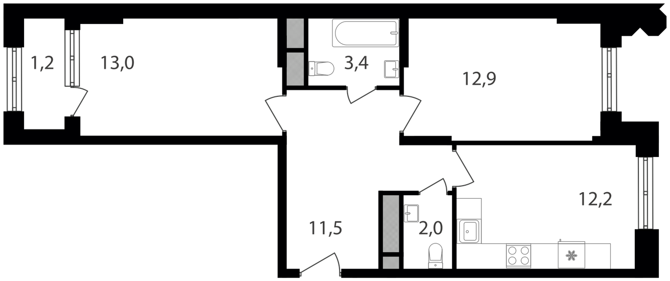 56,2 м², 2-комнатная квартира 17 112 900 ₽ - изображение 1