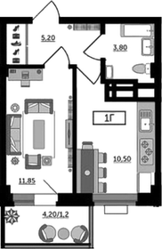 Квартира 33 м², 1-комнатная - изображение 1