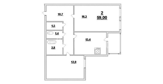 Квартира 59 м², 2-комнатная - изображение 1