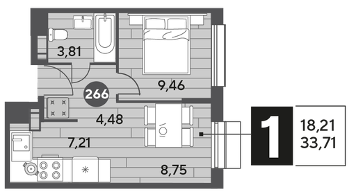 Квартира 33,7 м², 1-комнатная - изображение 1