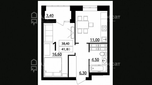 Квартира 38,4 м², 1-комнатная - изображение 1