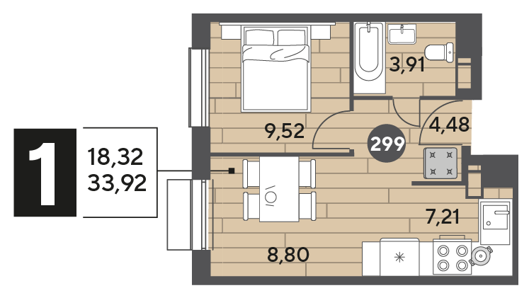 33,9 м², 1-комнатная квартира 5 891 904 ₽ - изображение 1