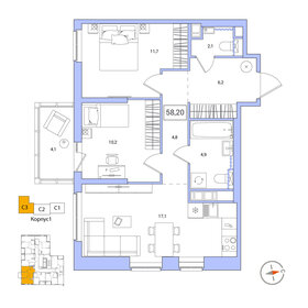 Квартира 58,2 м², 2-комнатная - изображение 1