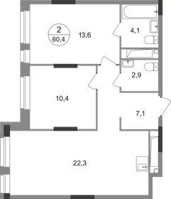 Квартира 60,4 м², 2-комнатная - изображение 1