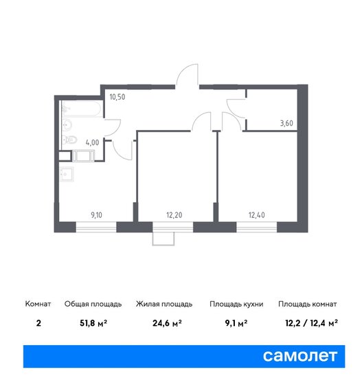 51,8 м², 2-комнатная квартира 11 319 945 ₽ - изображение 13