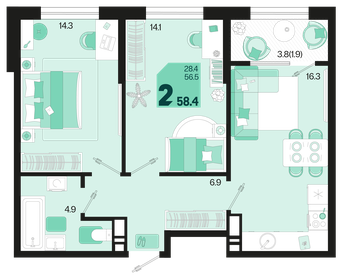 60,3 м², 2-комнатная квартира 7 718 400 ₽ - изображение 15