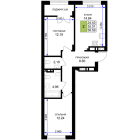 Квартира 58,6 м², 2-комнатная - изображение 1