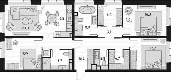 322,8 м², 5-комнатная квартира 180 497 200 ₽ - изображение 126