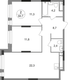 Квартира 60,7 м², 2-комнатная - изображение 1