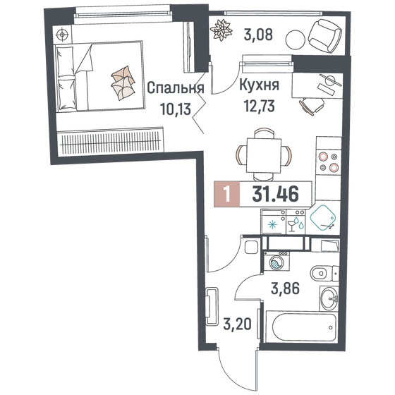 31,5 м², 1-комнатная квартира 5 599 880 ₽ - изображение 33