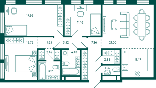 83 м², 3-комнатная квартира 13 450 000 ₽ - изображение 45