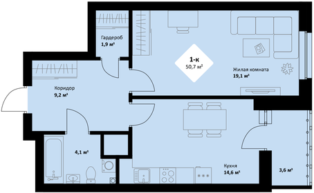50,6 м², 1-комнатная квартира 7 944 200 ₽ - изображение 6