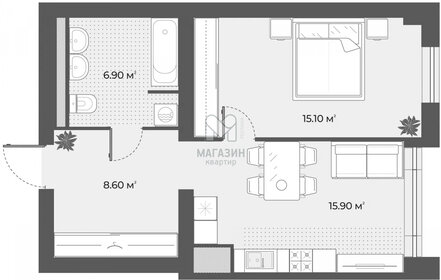 Квартира 46,5 м², 1-комнатная - изображение 2