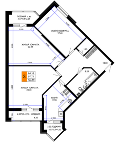 Квартира 103,7 м², 3-комнатная - изображение 1