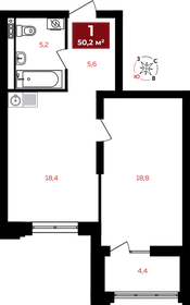 50,2 м², 1-комнатная квартира 11 546 000 ₽ - изображение 19