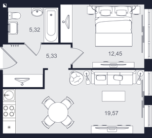 Квартира 42,7 м², 2-комнатные - изображение 1
