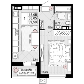 39,4 м², 1-комнатная квартира 5 500 000 ₽ - изображение 35