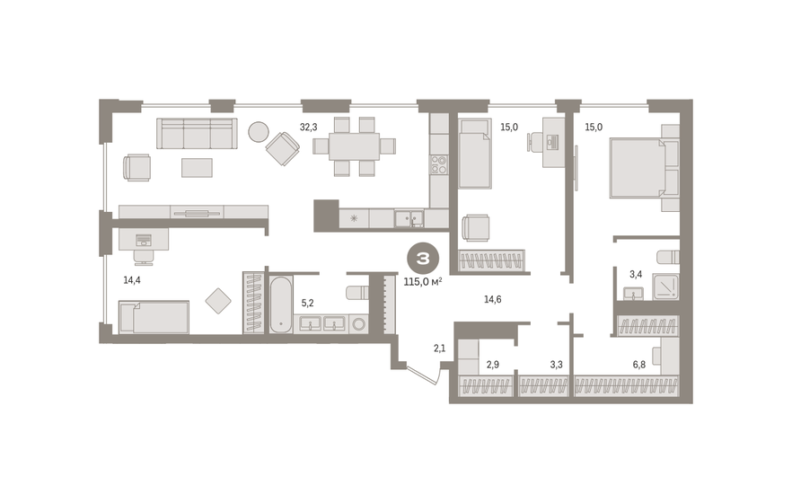 115 м², 3-комнатная квартира 19 390 000 ₽ - изображение 1