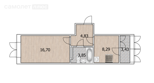 Квартира 35,3 м², 1-комнатная - изображение 1