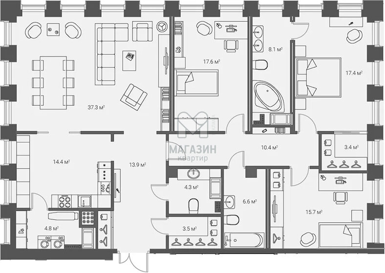 157,4 м², 3-комнатная квартира 58 500 000 ₽ - изображение 1