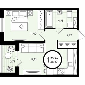 Квартира 38,7 м², 1-комнатная - изображение 1