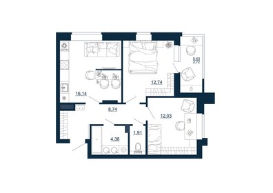 57,5 м², 2-комнатная квартира 7 128 700 ₽ - изображение 15