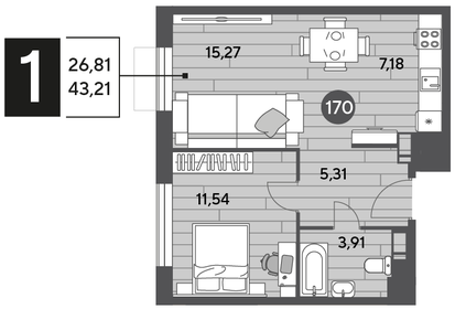 43,2 м², 1-комнатная квартира 5 954 338 ₽ - изображение 60