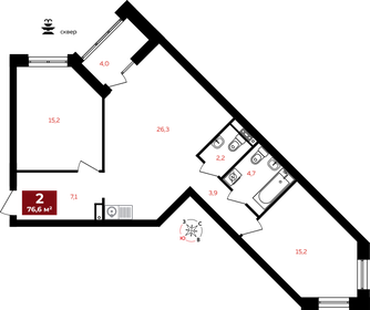 Квартира 76,6 м², 2-комнатная - изображение 1