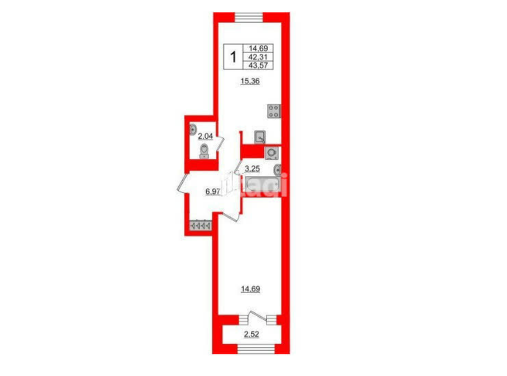 43,6 м², 1-комнатная квартира 13 300 000 ₽ - изображение 51
