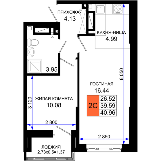 41 м², 1-комнатная квартира 7 225 344 ₽ - изображение 1