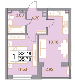 Квартира 35,7 м², 1-комнатная - изображение 1