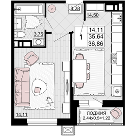 Квартира 36,9 м², 1-комнатная - изображение 1