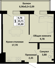 Квартира 35,8 м², 1-комнатная - изображение 1