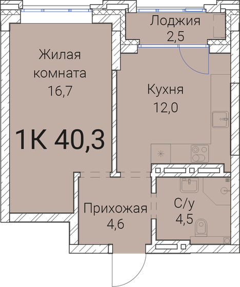 40,3 м², 1-комнатная квартира 8 093 700 ₽ - изображение 1