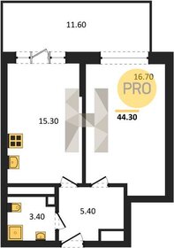 Квартира 44,3 м², 1-комнатная - изображение 1