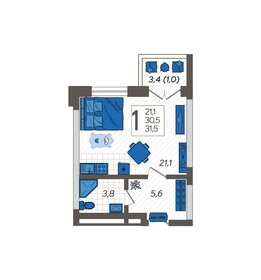 Квартира 31,5 м², студия - изображение 1