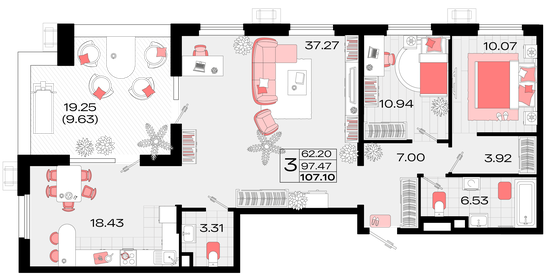 Квартира 107,1 м², 3-комнатная - изображение 1